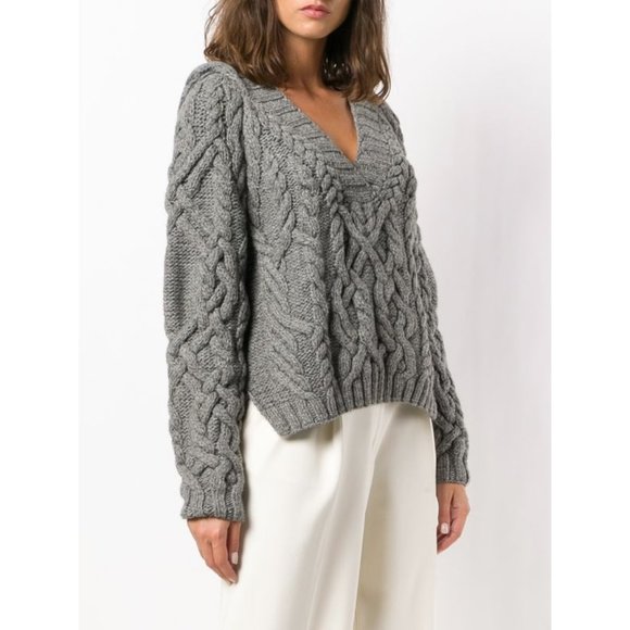 PARTOW MELANGE CABLE KNIT HOODED SWEATER IN GREY - Picture 6 of 8